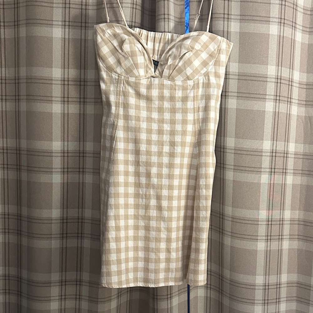 Beige Checkered Mini Dress